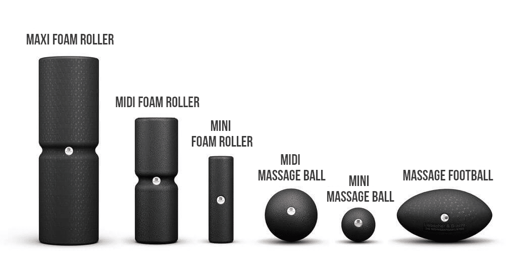 The selection of Liebscher & Bracht foam rollers and massage balls.