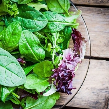 Bowl of fresh green leaves for salads and smoothies
