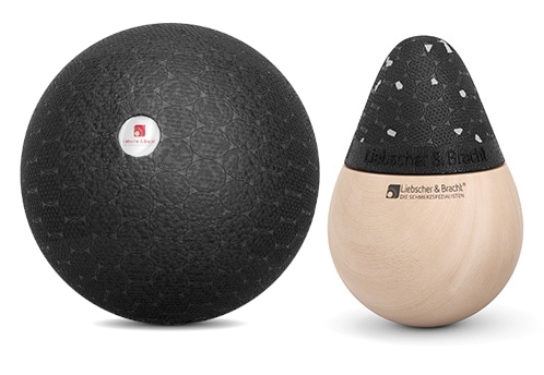 The mini massage ball and the osteopressure tool with the spherical handle.