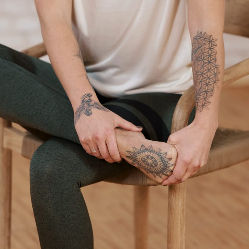 Closeup of a foot pulled into flexion.