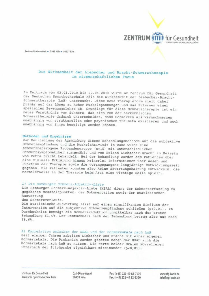 Text-Vorschau einer Studie von Liebscher & Bracht zur Wirksamkeit der Liebscher & Bracht Therapie,