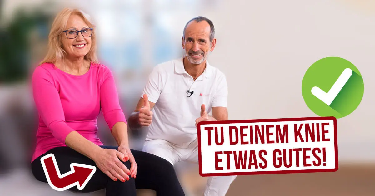 Roland Liebscher-Bracht empfiehlt eine Roland Liebscher-Bracht zeigt eine Übung mit der Dehnungsschlaufe gegen Knieschmerzen