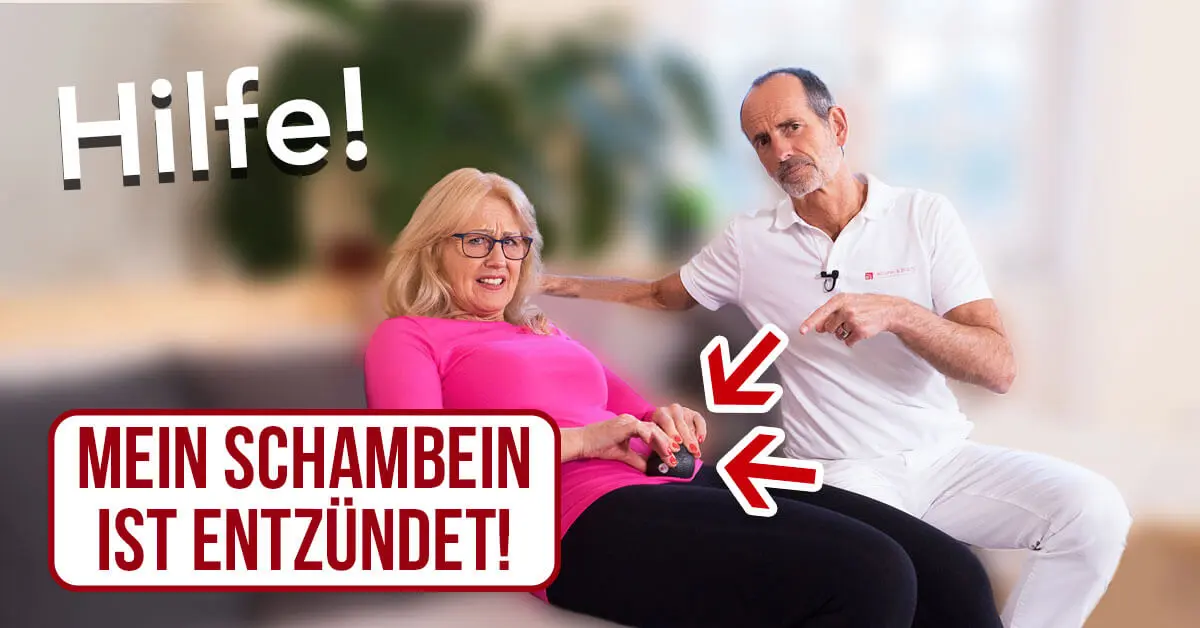 Roland Liebscher-Bracht zeigt einer Patientin, wie sie ihre Schambeinentzündung mit einer einfachen Übung schnell heilen kann