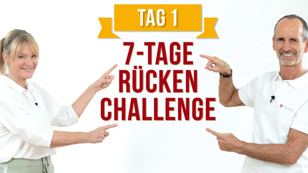 Roland und Petra weisen auf die Rücken-Challenge von Liebscher & Bracht hin