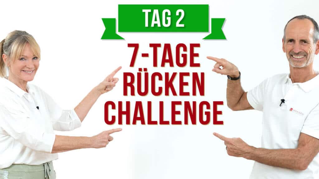 Roland und Petra weisen auf die Rücken-Challenge von Liebscher & Bracht hin