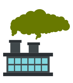 Ein Fabrikhaus und eine giftige Wolke, die CO2 symbolisiert