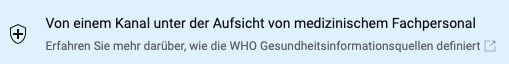 YouTube Health Siegel: Von einem Kanal unter Aufsicht von medizinischem Fachpersonal.