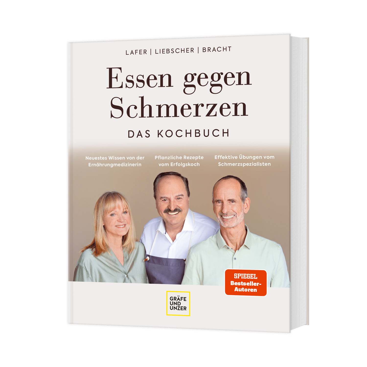 Buch Essen gegen Schmerzen. Das Kochbuch ist von Spiegel-Bestseller-Autoren geschrieben und enthält zudem effektive Übungen vom Schmerzspezailisten Roland Liebscher-Bracht.