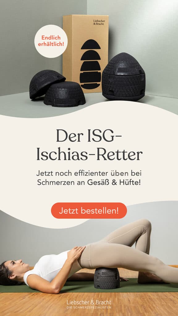 Banner: Der ISG-Ischias-Retter: Ein Produkt von Liebscher & Bracht, mit dem Gesäß und Hüftbereich effektiv gedehnt werden können.