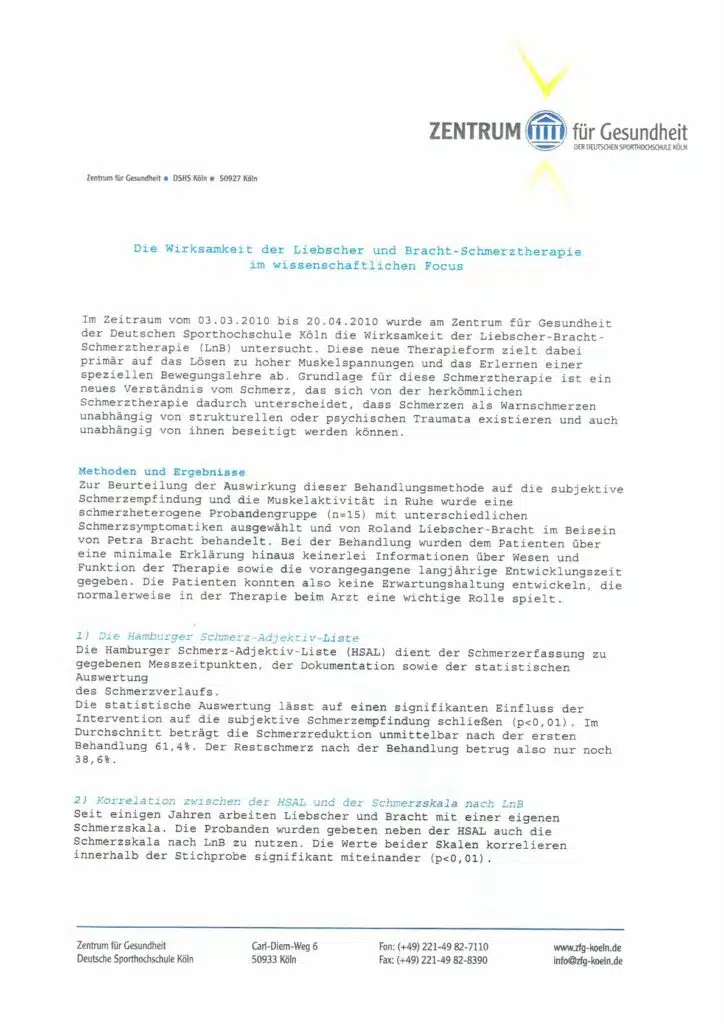 Text-Vorschau einer Studie von Liebscher & Bracht zur Wirksamkeit der Liebscher & Bracht Therapie,