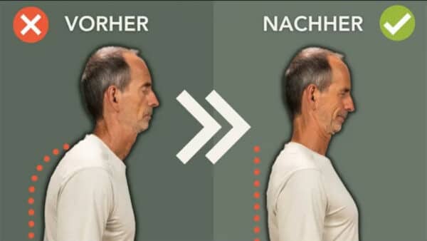 Das Thumbnail ist in zwei Hälften aufgeteilt, sodass ein Vorher-Nacher-Szenario dargestellt werden kann. Auf der linken Seit ist das Vorher-Szenario, auf dem eine Person einen runden Rücken hat. Auf der rechten Seit ist das Nachher-Szenario, auf dem dieselbe Person nun einen geraden Rücken hat.