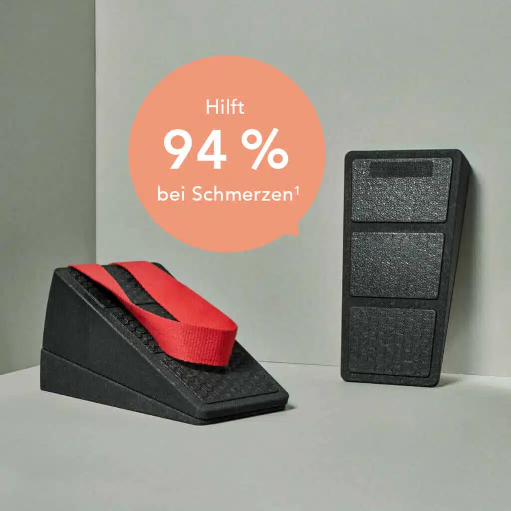 Knieretter mit Trittschlaufe und Banner: Hilft 94% bei Schmerzen.