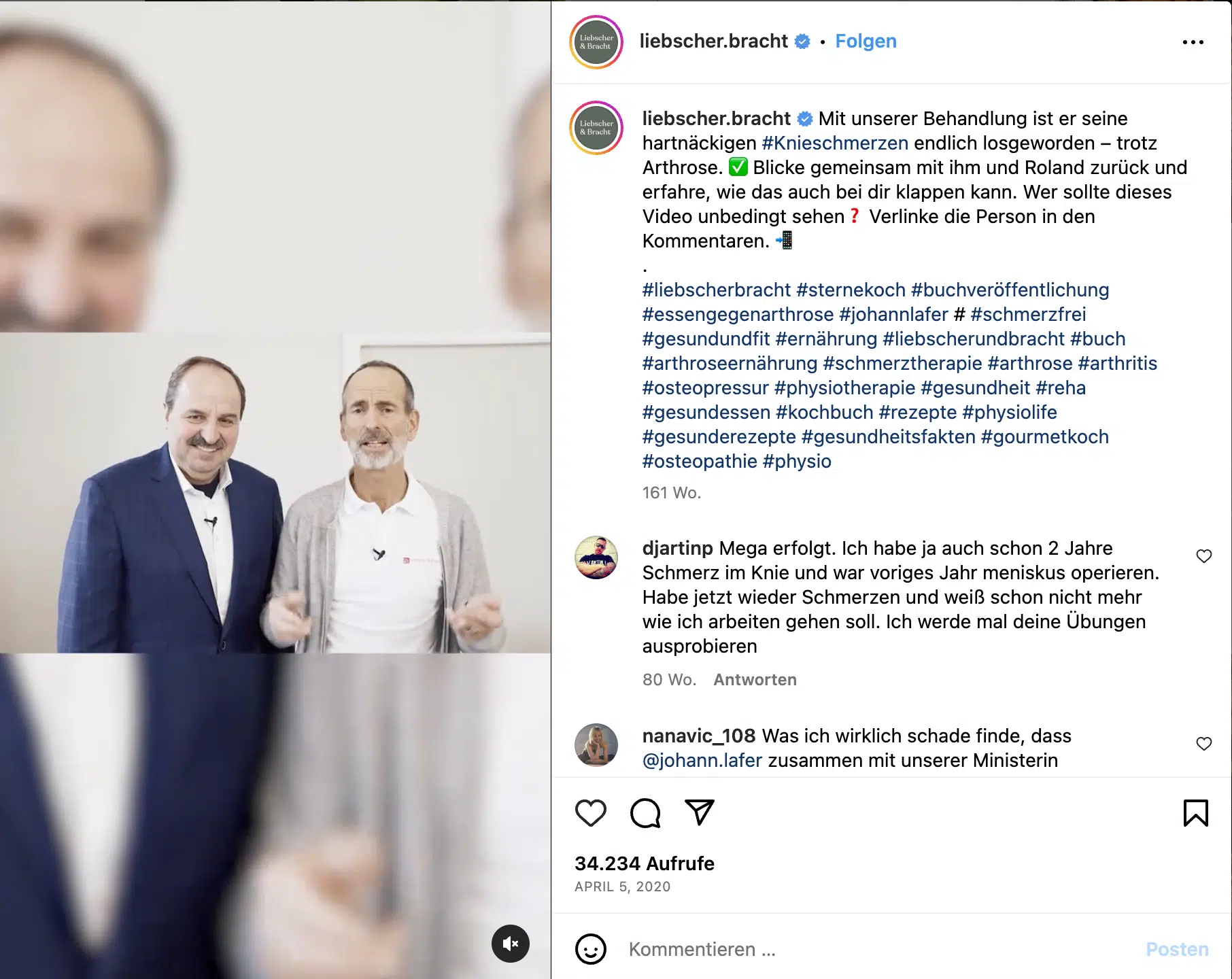 Social Media-Post mit Roland Liebscher-Bracht und Johann Lafer