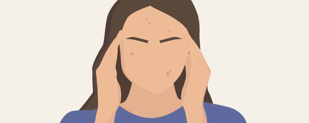 Eine Illustration von einer Person mit Hautproblemen. Hautprobleme können eine Folge eines Vitamin-D-Mangels sein. Die Folgen können vielfältig sein, du kannst sie jedoch behandeln.